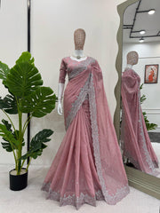 Wedding Thread & Sequence Work Light Pink Color Saree