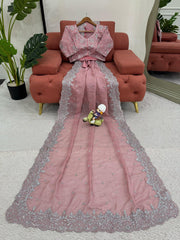 Wedding Thread & Sequence Work Light Pink Color Saree
