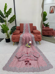 Wedding Thread & Sequence Work Light Pink Color Saree