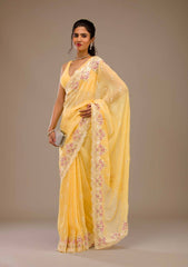 Yellow Color Wedding Wear Embroidery Work Saree