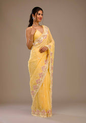Yellow Color Wedding Wear Embroidery Work Saree