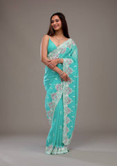 Pink Color Wedding Wear Embroidery Work Saree (Copy)