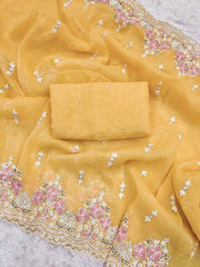 Yellow Color Wedding Wear Embroidery Work Saree