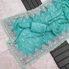 Pink Color Wedding Wear Embroidery Work Saree (Copy)