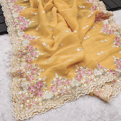 Yellow Color Wedding Wear Embroidery Work Saree