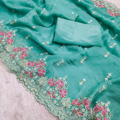 Pink Color Wedding Wear Embroidery Work Saree (Copy)