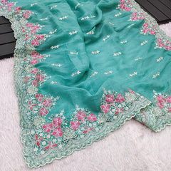 Pink Color Wedding Wear Embroidery Work Saree (Copy)