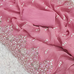 Pink Color Wedding Wear Embroidery Work Saree