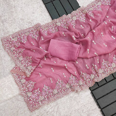 Pink Color Wedding Wear Embroidery Work Saree