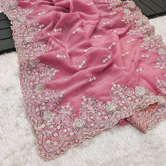Pink Color Wedding Wear Embroidery Work Saree