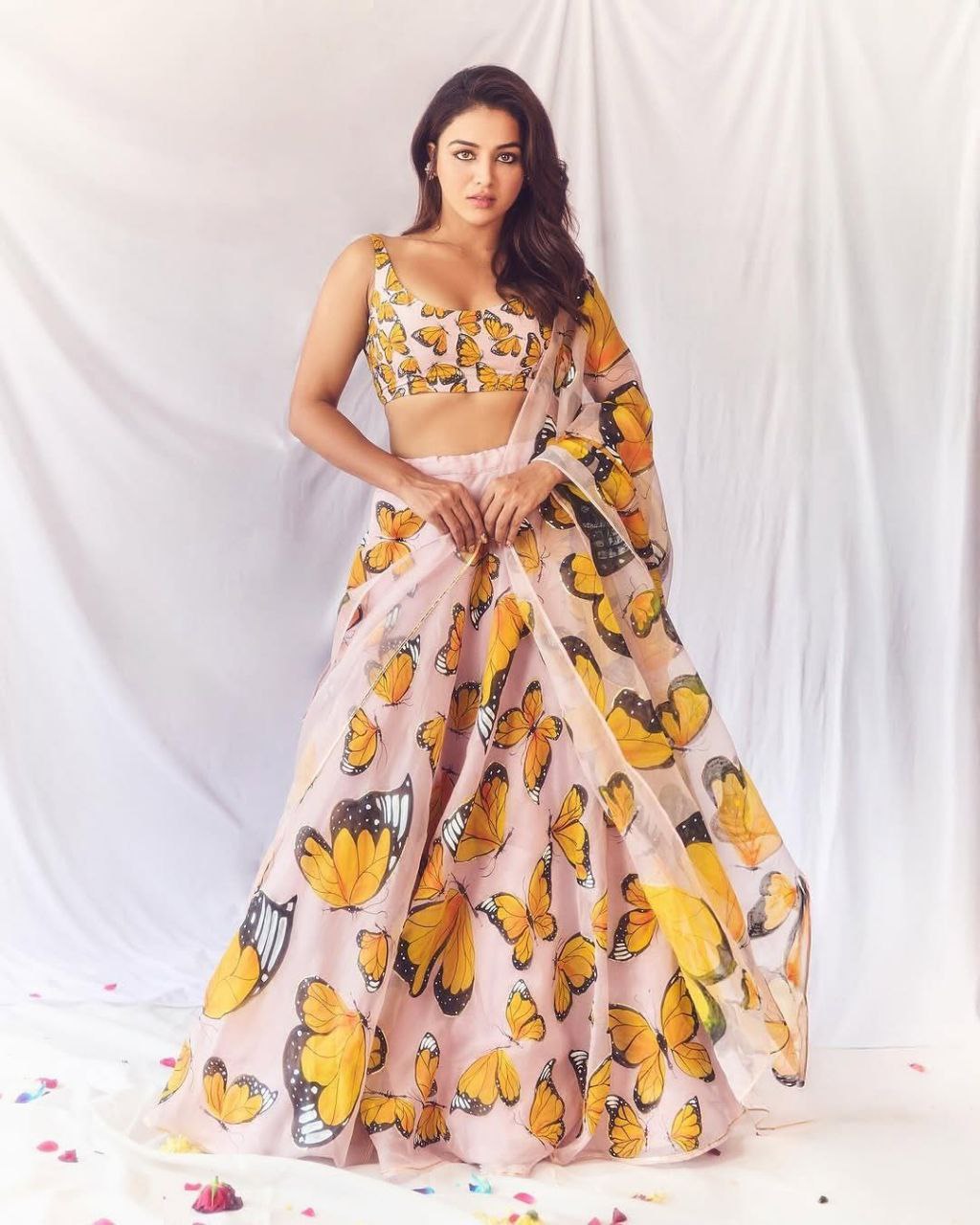 Organza Light Pink Color  Butterfly Digital Print Lehenga Choli