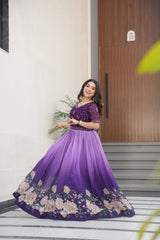 Flower Print Double Shade Lavender Color Gown