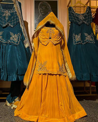 Designer Hand Work Yellow Color Top With Lehenga