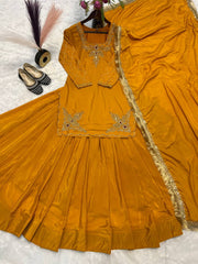 Designer Hand Work Yellow Color Top With Lehenga
