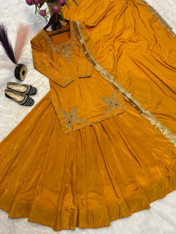 Designer Hand Work Yellow Color Top With Lehenga