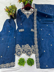 Elegant Jimmy Choo Silk Navy Blue Color Salwar Suit