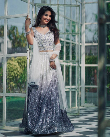 Double Shaded With Heavy Work White Lehenga Choli
