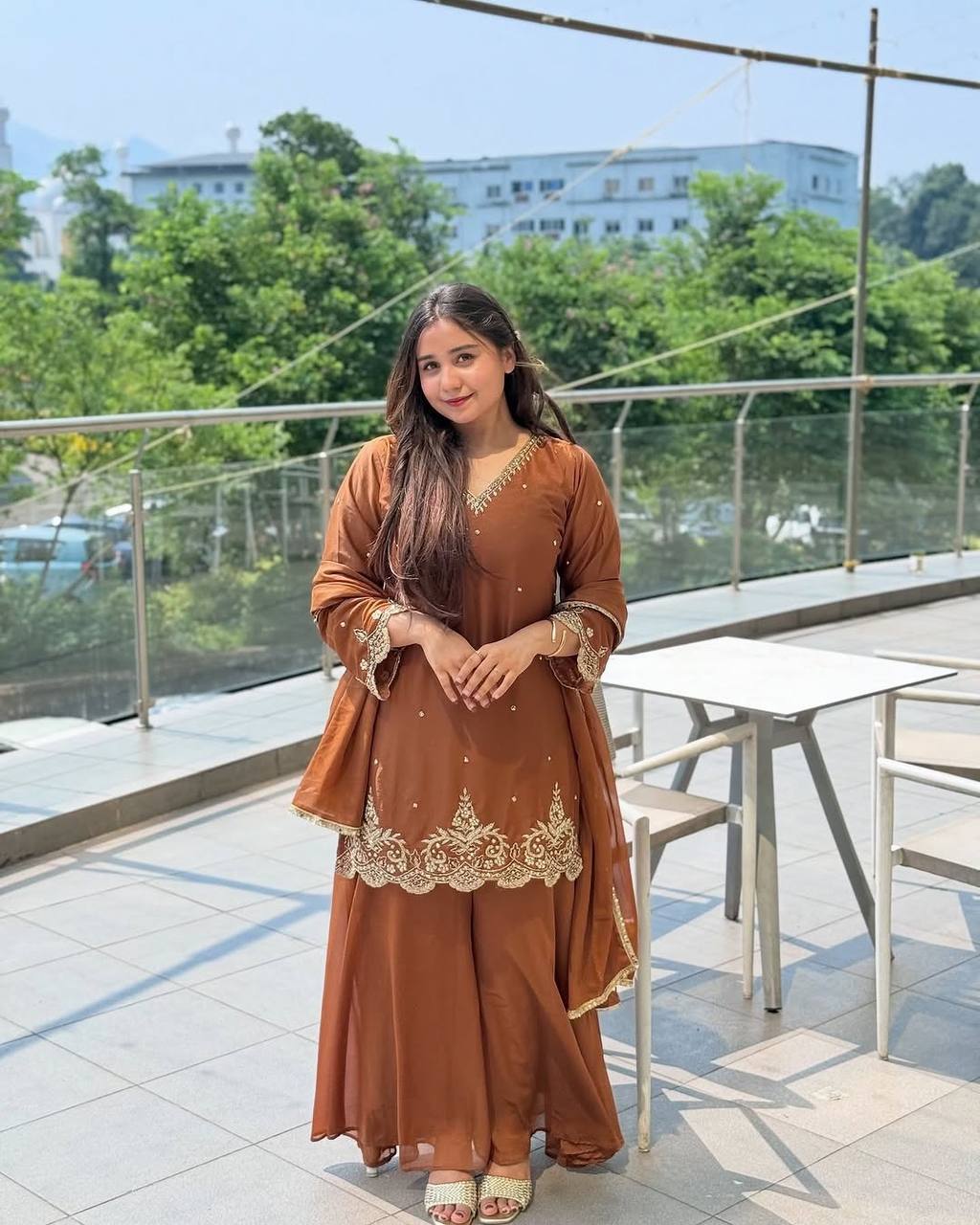 Good Looking Sequence Work Brown Color Sharara Suit