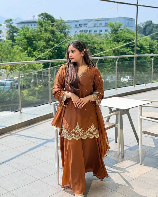 Good Looking Sequence Work Brown Color Sharara Suit