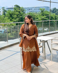 Good Looking Sequence Work Brown Color Sharara Suit