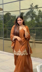 Good Looking Sequence Work Brown Color Sharara Suit