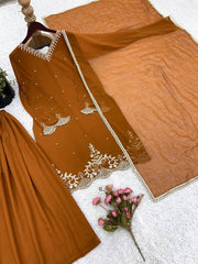 Good Looking Sequence Work Brown Color Sharara Suit