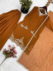 Good Looking Sequence Work Brown Color Sharara Suit