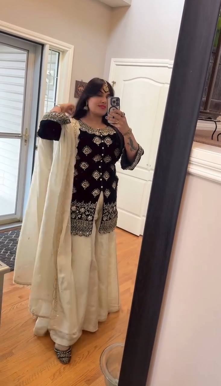 Stylish Sequence Work Black Color Palazzo Suit