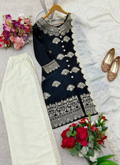 Stylish Sequence Work Black Color Palazzo Suit