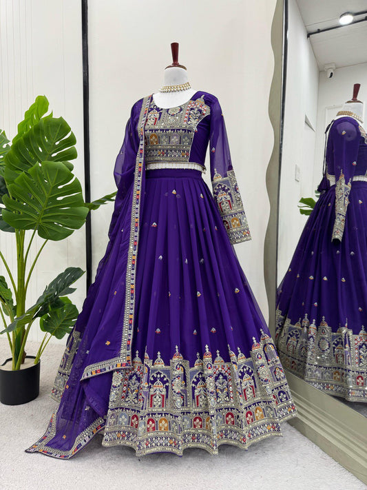 Thread with Sequence Work Purple Color Lehenga Choli
