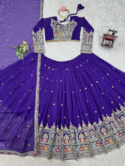 Thread with Sequence Work Purple Color Lehenga Choli