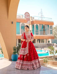 Reception Wear Heavy Work Red Color Lehenga Choli