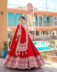 Reception Wear Heavy Work Red Color Lehenga Choli