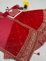 Reception Wear Heavy Work Red Color Lehenga Choli