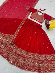 Reception Wear Heavy Work Red Color Lehenga Choli