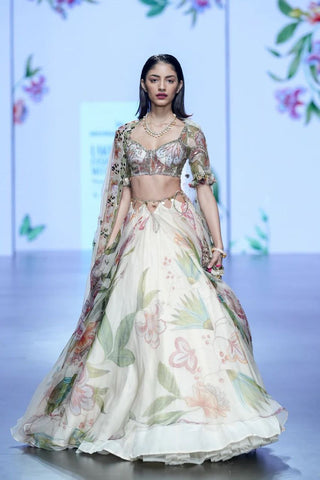 Engagement Wear Flower Print Multicolor Lehenga Choli