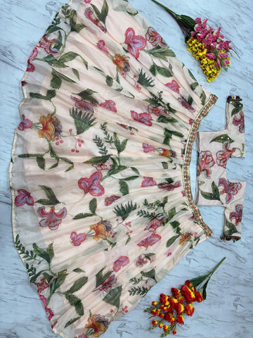 Engagement Wear Flower Print Multicolor Lehenga Choli