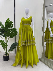 Presenting Sequence Work Georgette Green Color Sharara Suit