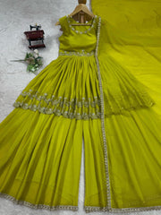 Presenting Sequence Work Georgette Green Color Sharara Suit