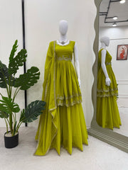 Presenting Sequence Work Georgette Green Color Sharara Suit