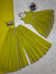 Presenting Sequence Work Georgette Green Color Sharara Suit