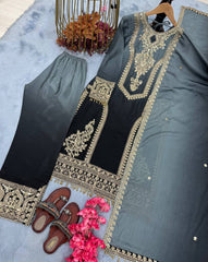 Grey Color Double Shaded Full Stitched Pakistani Suit