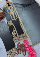 Grey Color Double Shaded Full Stitched Pakistani Suit