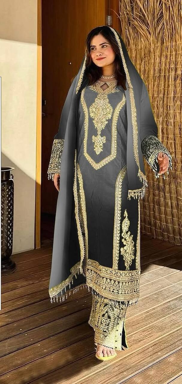 Grey Color Double Shaded Full Stitched Pakistani Suit