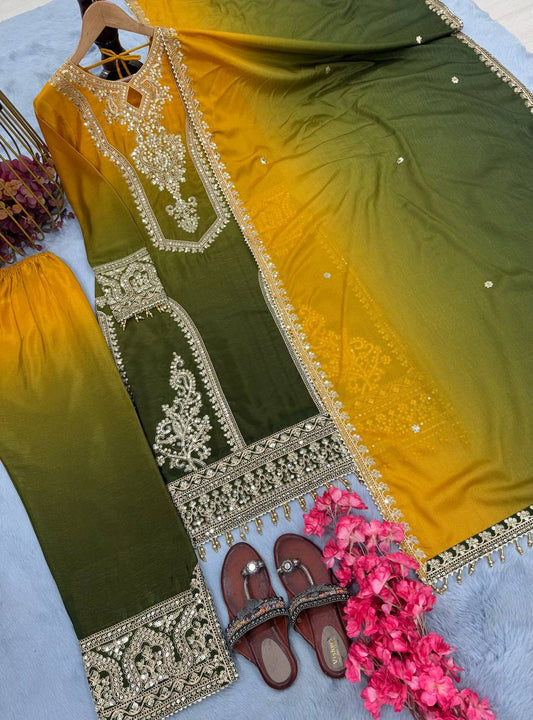 Green Color Double Shaded Full Stitched Pakistani Suit