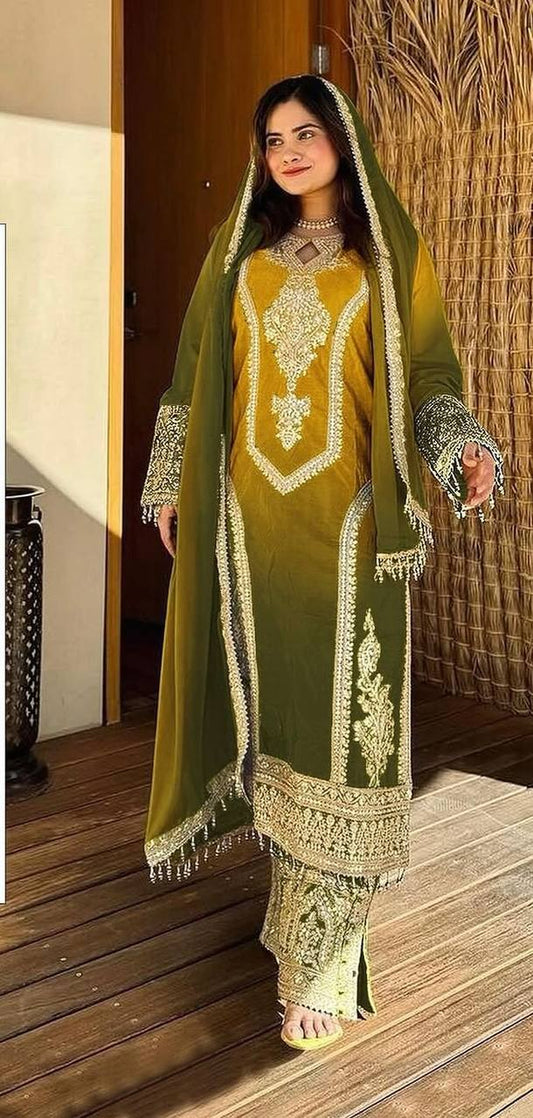 Green Color Double Shaded Full Stitched Pakistani Suit
