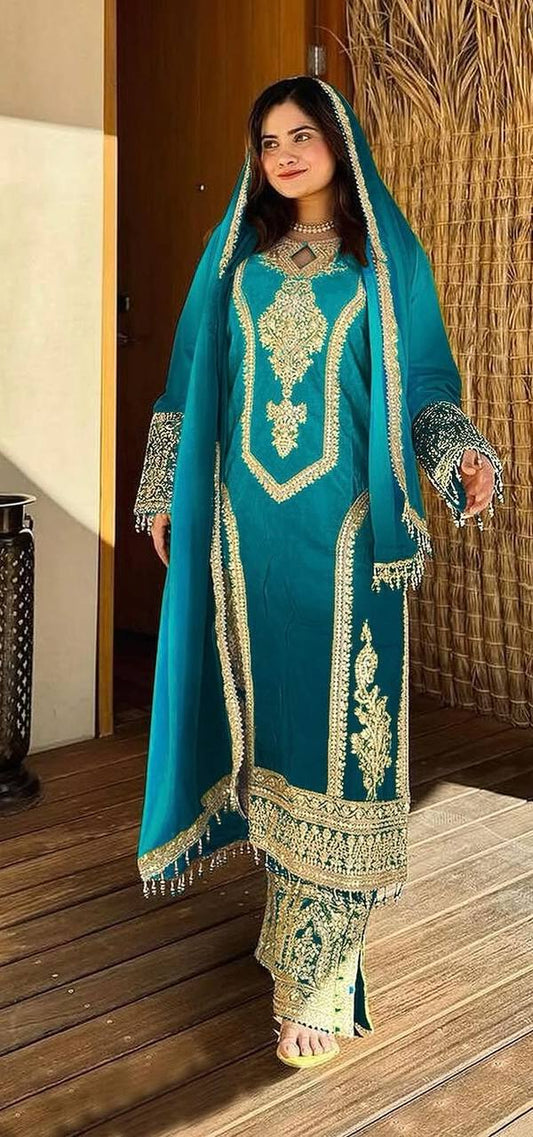 Blue Color Double Shaded Full Stitched Pakistani Suit