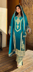 Blue Color Double Shaded Full Stitched Pakistani Suit