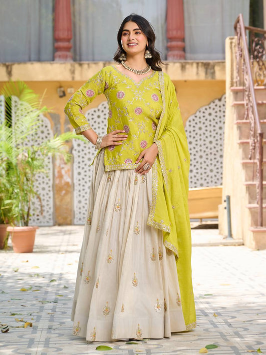 Function Wear White Lehenga With Green Color Kurti