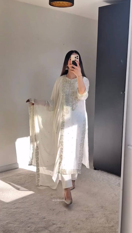 Shining  Work White Color Salwar Suit